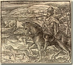Johannes Sambucus y sus dos perros Bombo y Madel. Emblema 126 de sus Emblemata (primera edición, 1564)